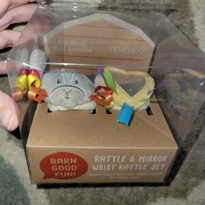 Demdaco Raccoon Baby Mirror & Wrist Rattle Barn Good Fun New